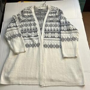 Catherine’s cardigan sweater size 2X winter white grey Silver thread throughout